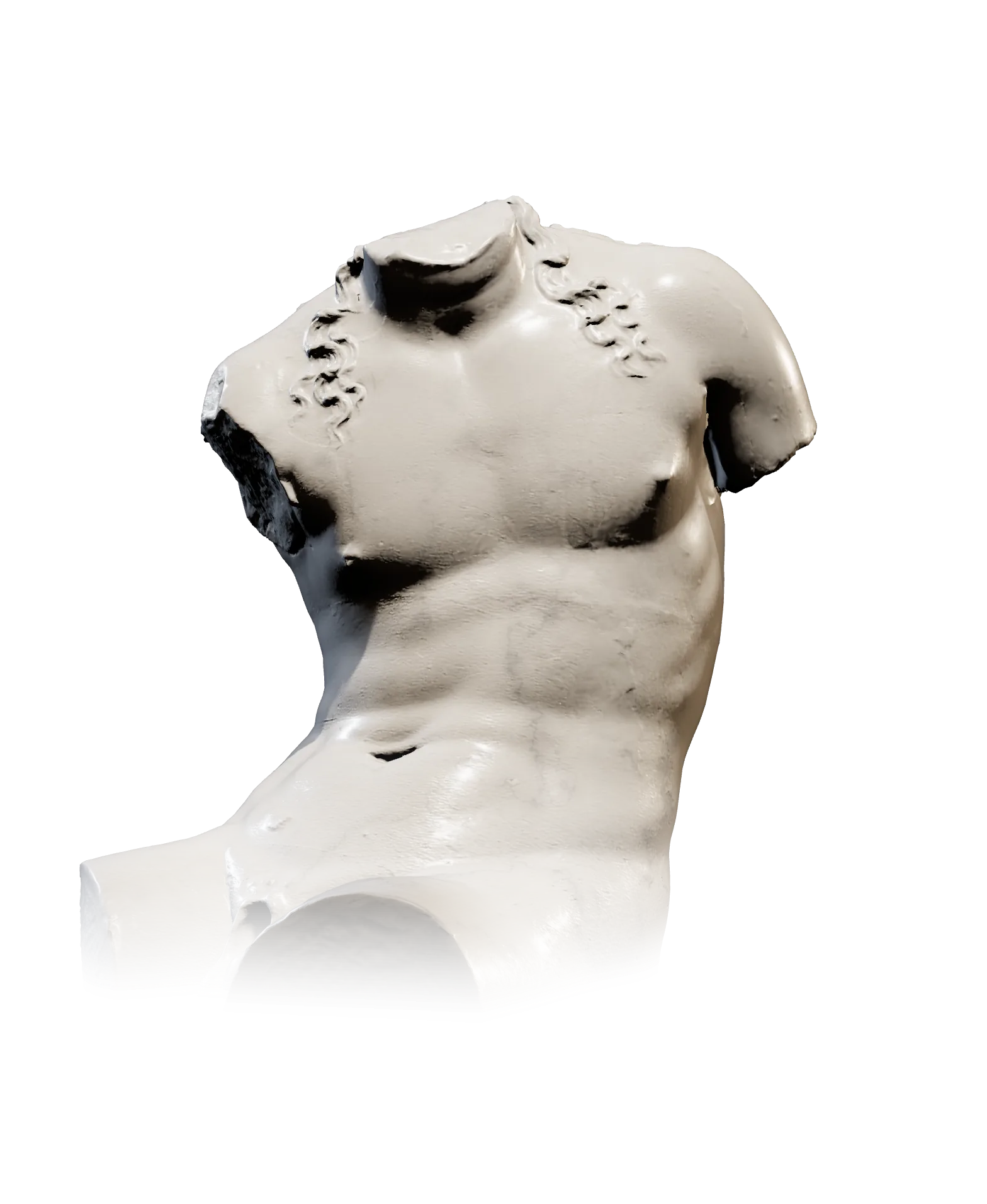A marble torso of Dionysos with black tattoos by Vasilii Buttter